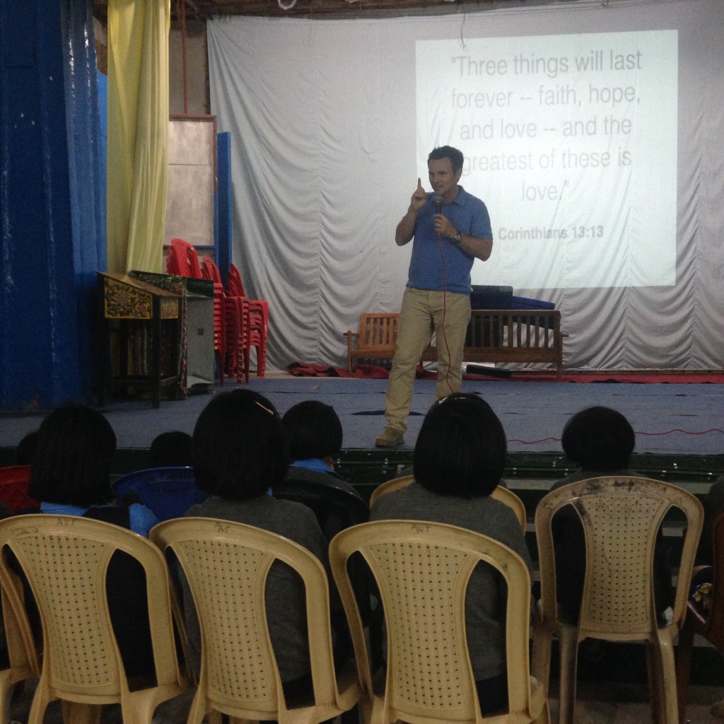 Sharing the gospel at a local school...